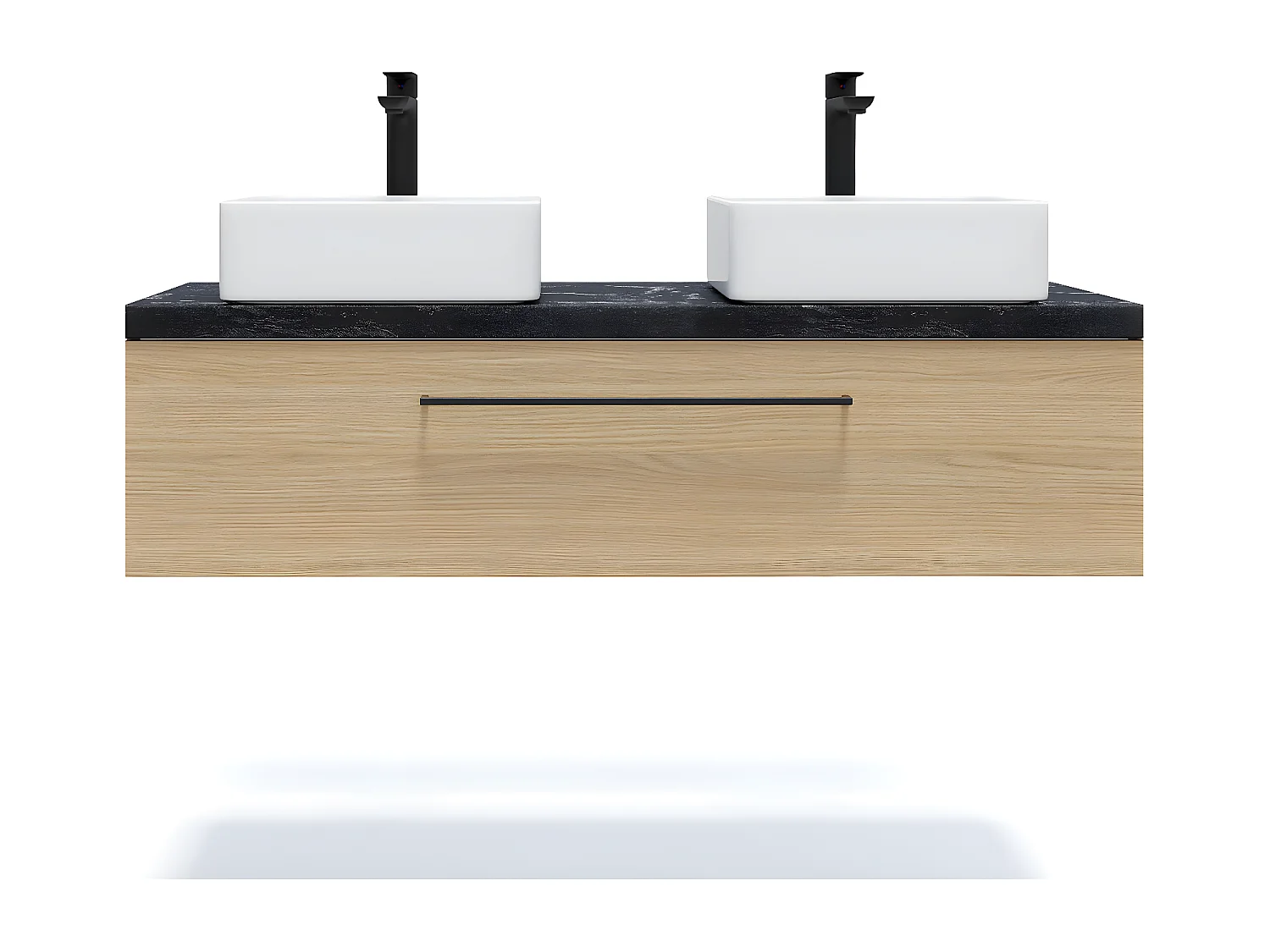 Meuble de salle de bain suspendu 2 vasques à poser 120cm 1 tiroir Chêne clair - Glasgow