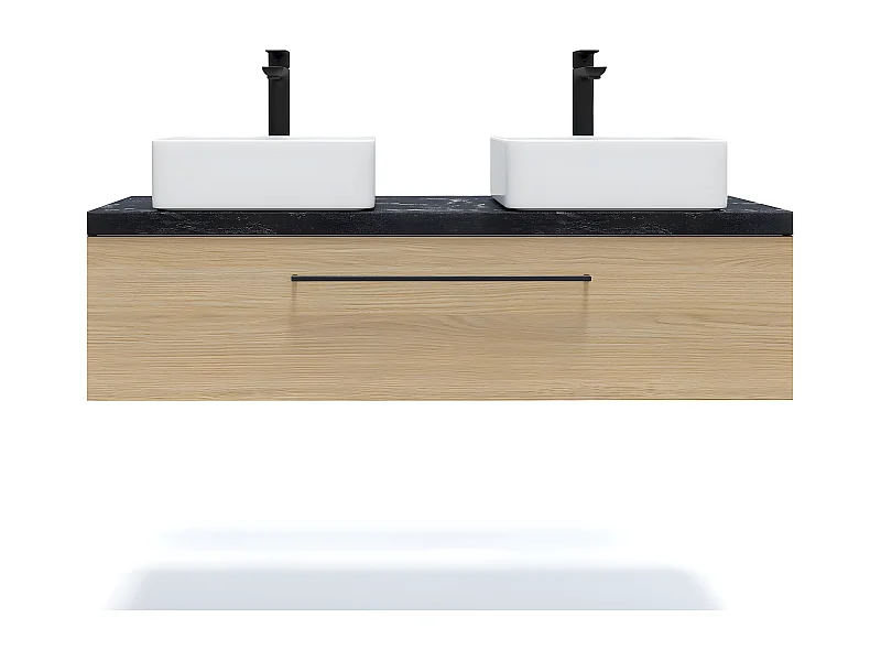 Meuble de salle de bain suspendu 2 vasques à poser 120cm 1 tiroir Chêne clair - Glasgow