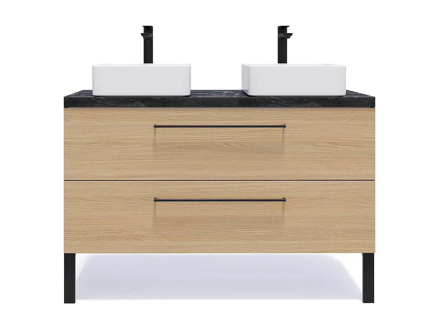 Meuble de salle de bain suspendu 2 vasques à poser 120cm 2 tiroirs Chêne clair - Glasgow