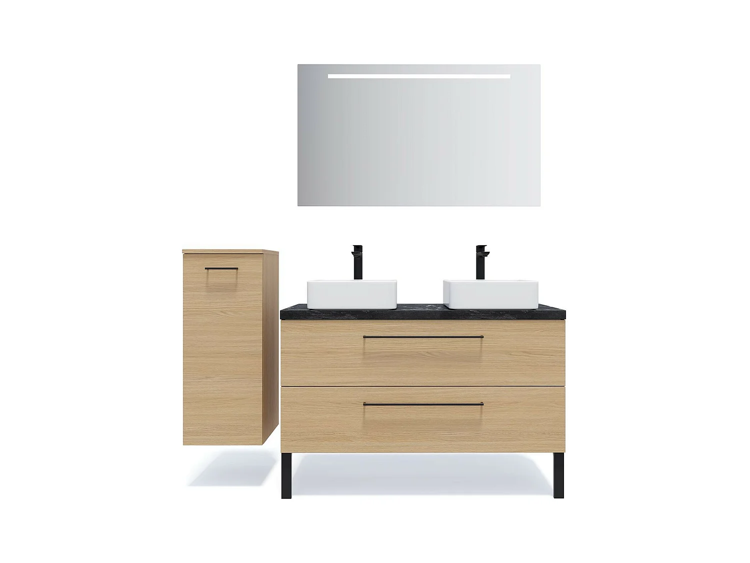 Meuble de salle de bain suspendu 2 vasques à poser 120cm 2 tiroirs Chêne clair - Glasgow