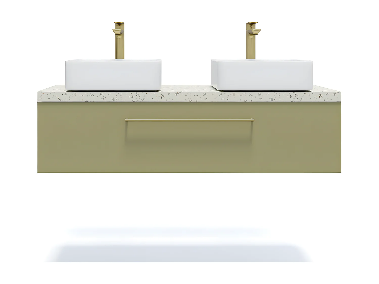 Meuble de salle de bain suspendu 2 vasques à poser 120cm 1 tiroir Vert olive - Glasgow