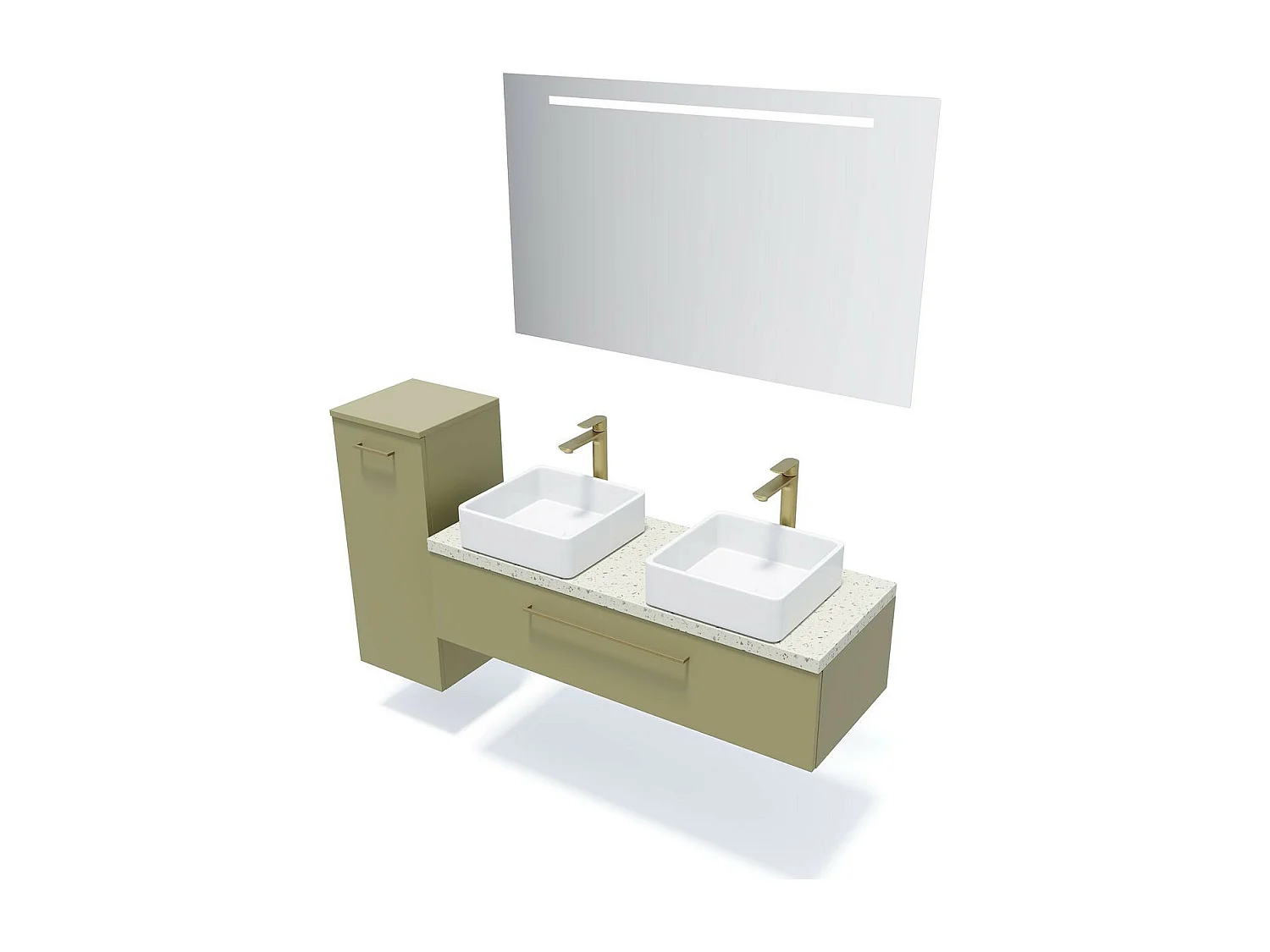 Meuble de salle de bain suspendu 2 vasques à poser 120cm 1 tiroir Vert olive - Glasgow