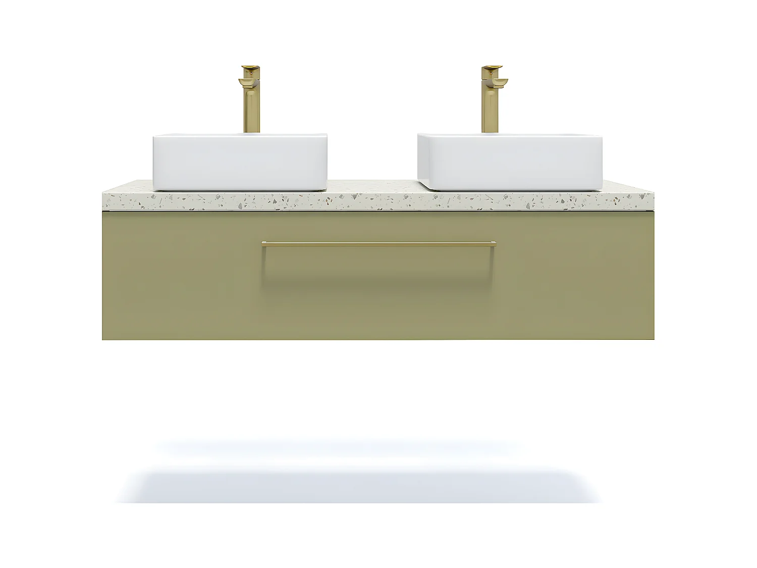 Meuble de salle de bain suspendu 2 vasques à poser 120cm 1 tiroir Vert olive - Glasgow