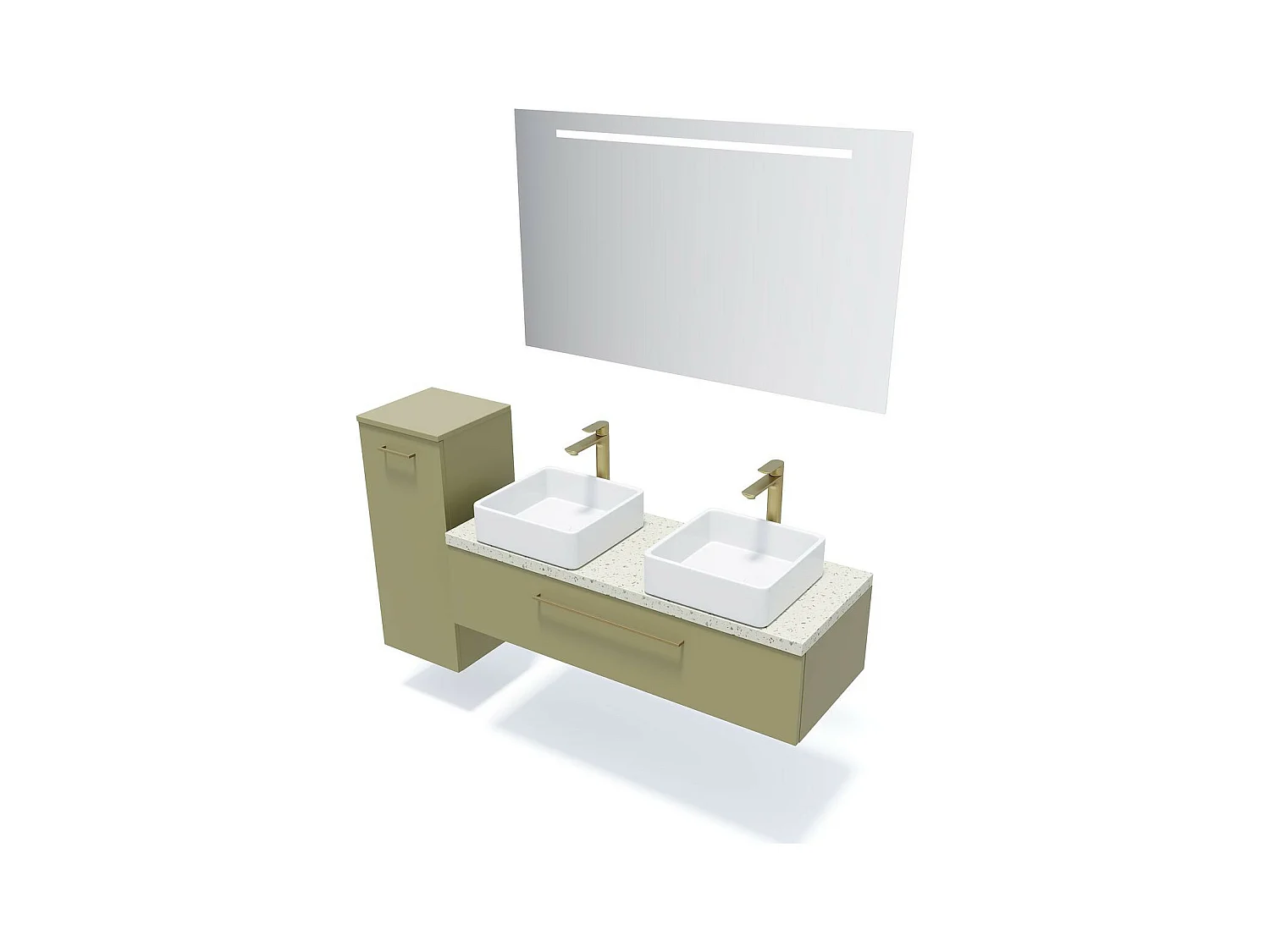 Meuble de salle de bain suspendu 2 vasques à poser 120cm 1 tiroir Vert olive - Glasgow