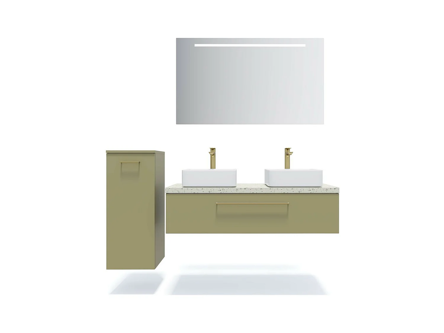 Meuble de salle de bain suspendu 2 vasques à poser 120cm 1 tiroir Vert olive - Glasgow