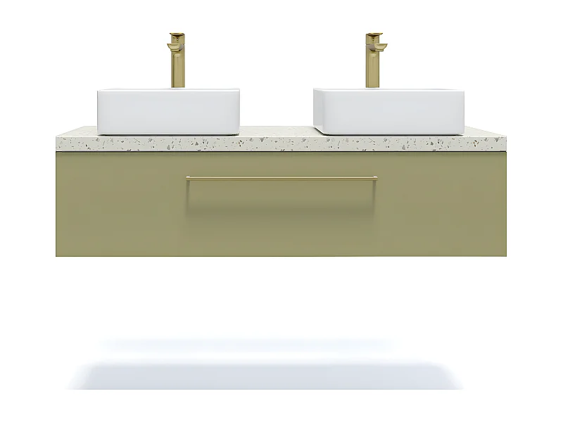 Meuble de salle de bain suspendu 2 vasques à poser 120cm 1 tiroir Vert olive - Glasgow