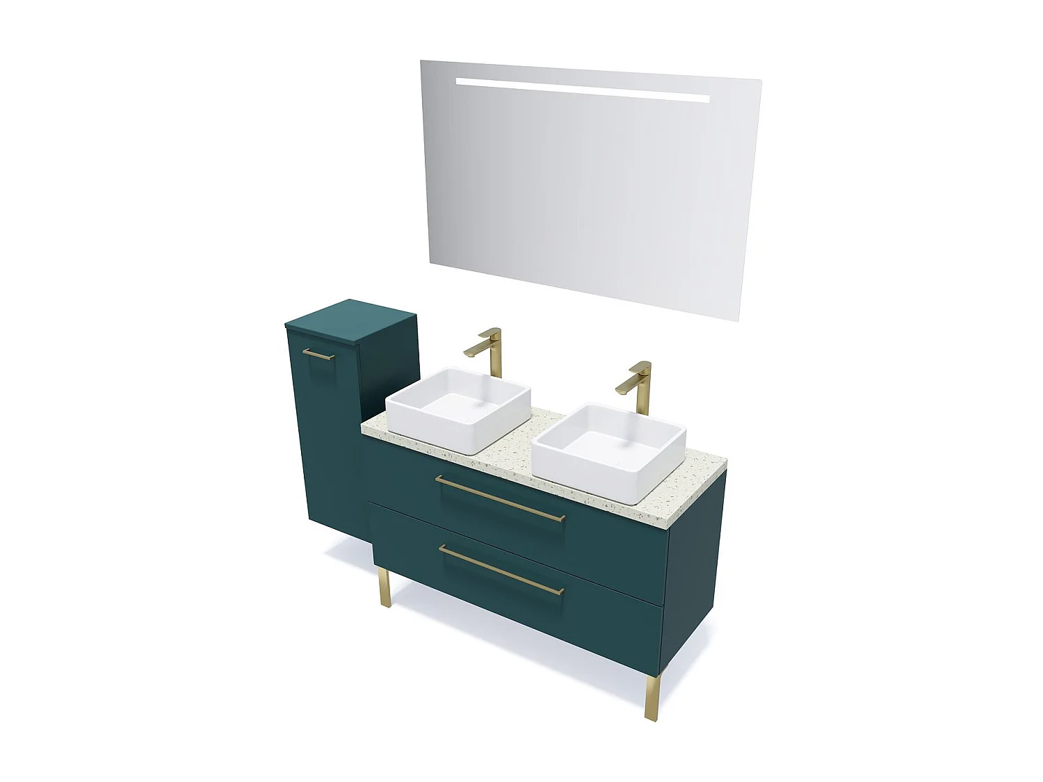 Meuble de salle de bain suspendu 2 vasques à poser 120cm 2 tiroirs Bleu - Glasgow