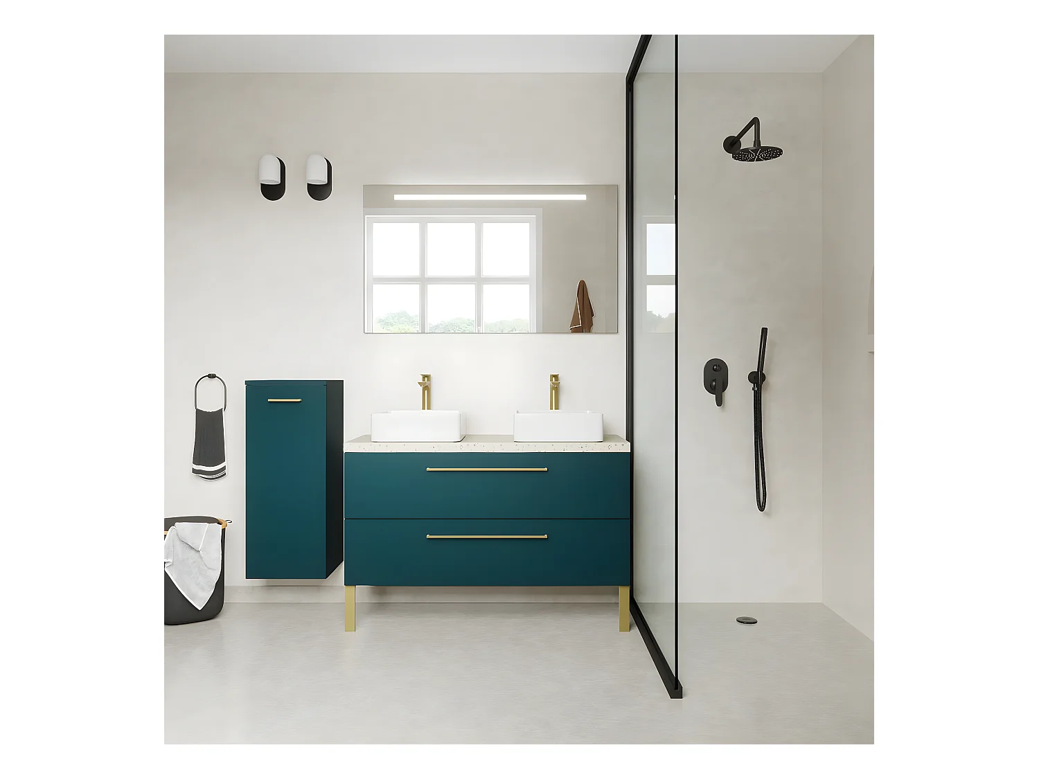 Meuble de salle de bain suspendu 2 vasques à poser 120cm 2 tiroirs Bleu - Glasgow