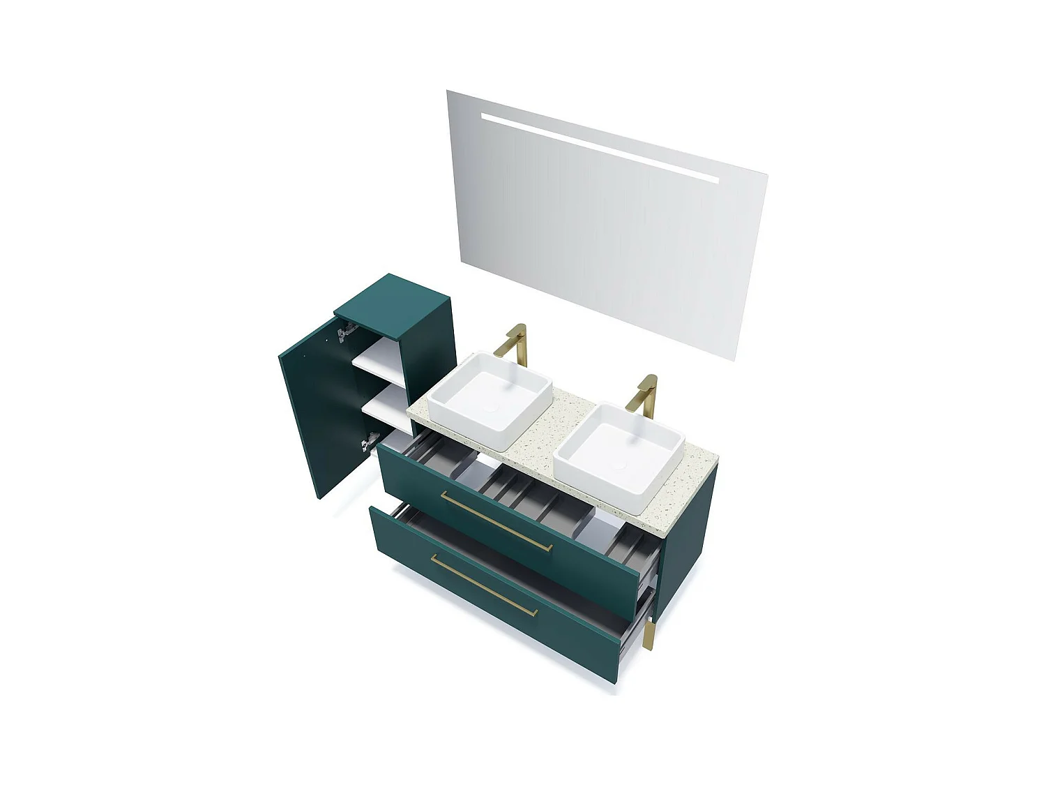 Meuble de salle de bain suspendu 2 vasques à poser 120cm 2 tiroirs Bleu - Glasgow