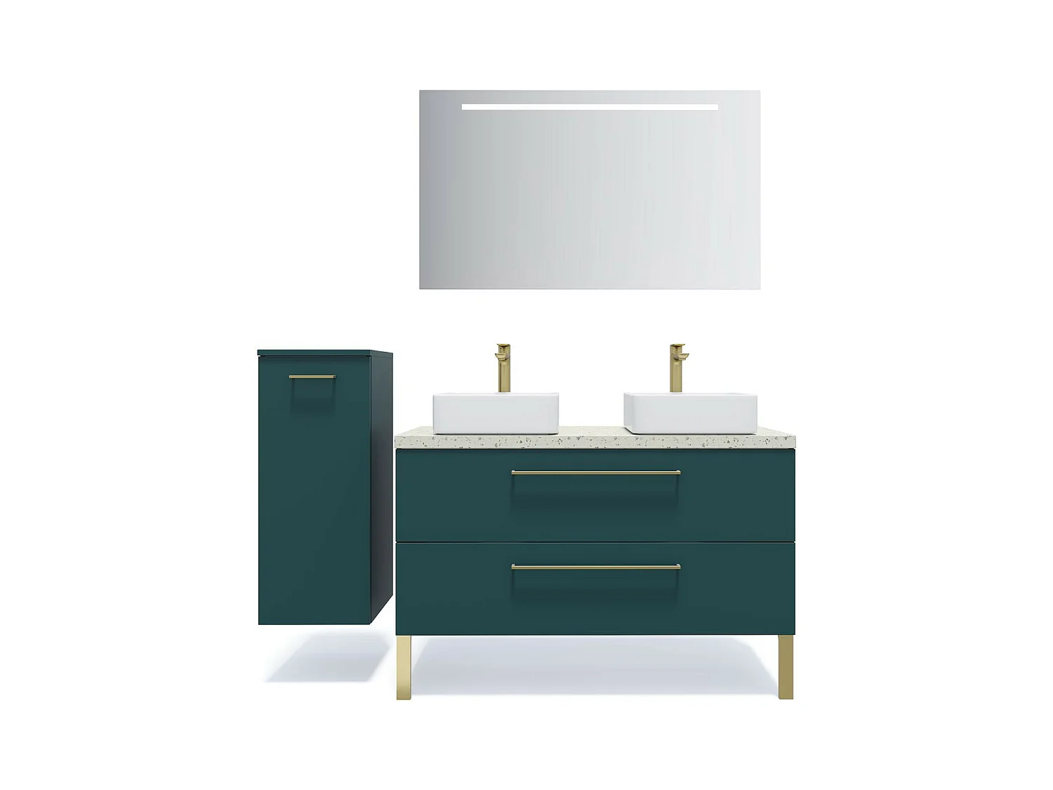 Meuble de salle de bain suspendu 2 vasques à poser 120cm 2 tiroirs Bleu - Glasgow