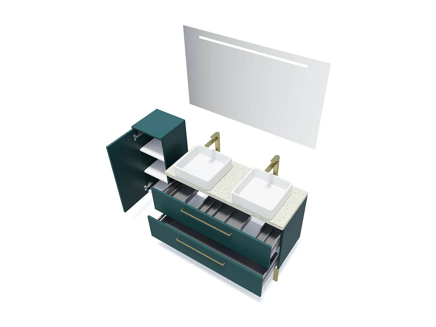 Meuble de salle de bain suspendu 2 vasques à poser 120cm 2 tiroirs Bleu - Glasgow