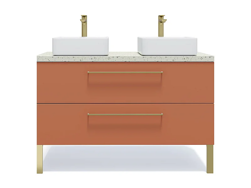 Meuble de salle de bain suspendu 2 vasques à poser 120cm 2 tiroirs Terracotta - Glasgow