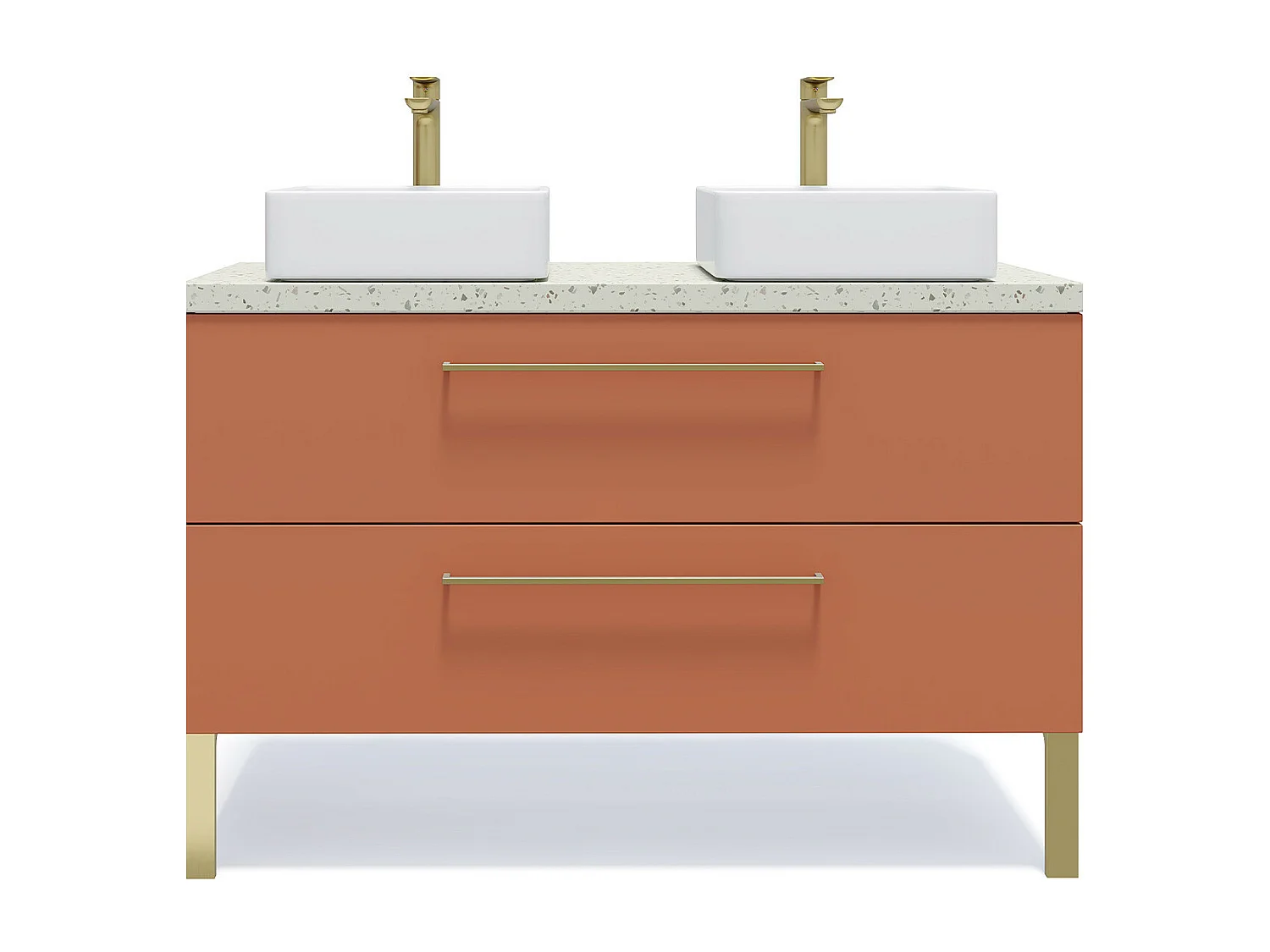 Meuble de salle de bain suspendu 2 vasques à poser 120cm 2 tiroirs Terracotta - Glasgow