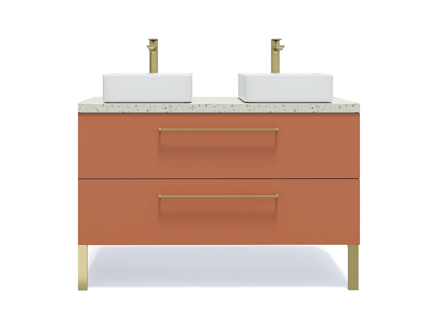 Meuble de salle de bain suspendu 2 vasques à poser 120cm 2 tiroirs Terracotta - Glasgow