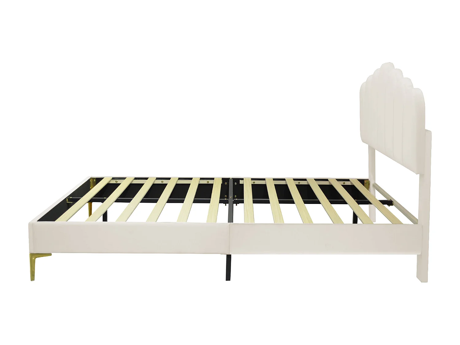 Lit capitonné en velours avec sommier à lattes - tête de lit réglable - beige