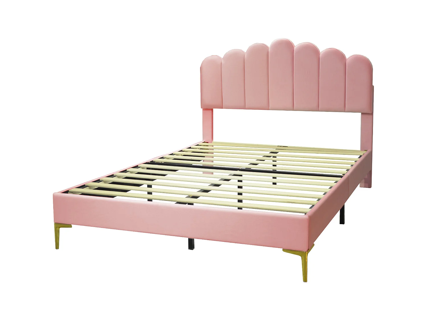 Gestoffeerd fluwelen bed 140x200cm met lattenbodem - verstelbaar hoofdeinde - roze