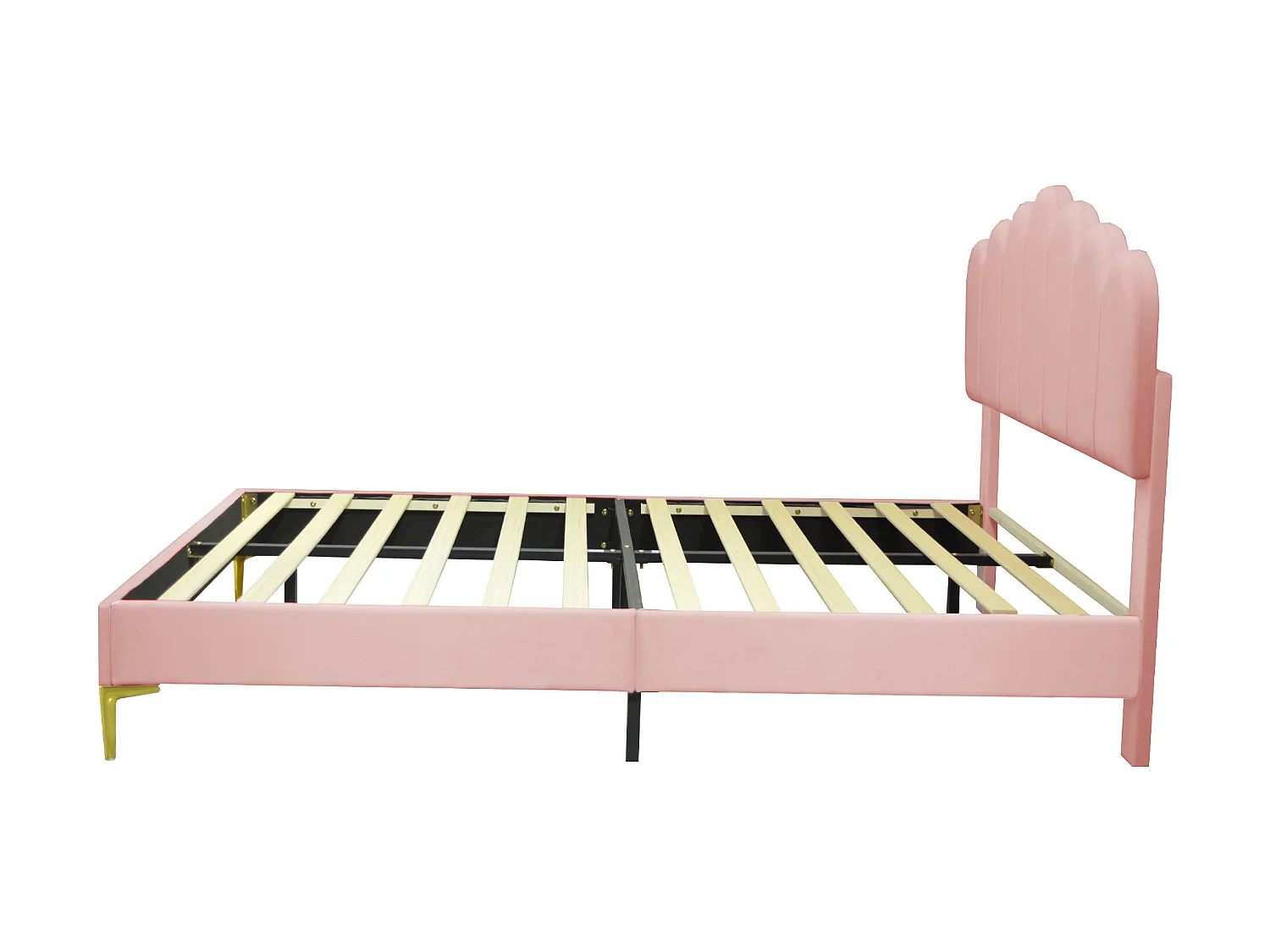 Gestoffeerd fluwelen bed 140x200cm met lattenbodem - verstelbaar hoofdeinde - roze