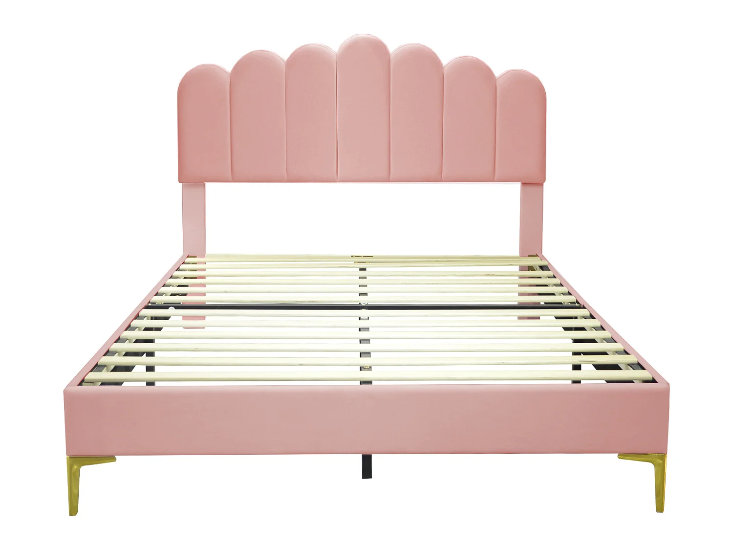 Gestoffeerd fluwelen bed 140x200cm met lattenbodem - verstelbaar hoofdeinde - roze
