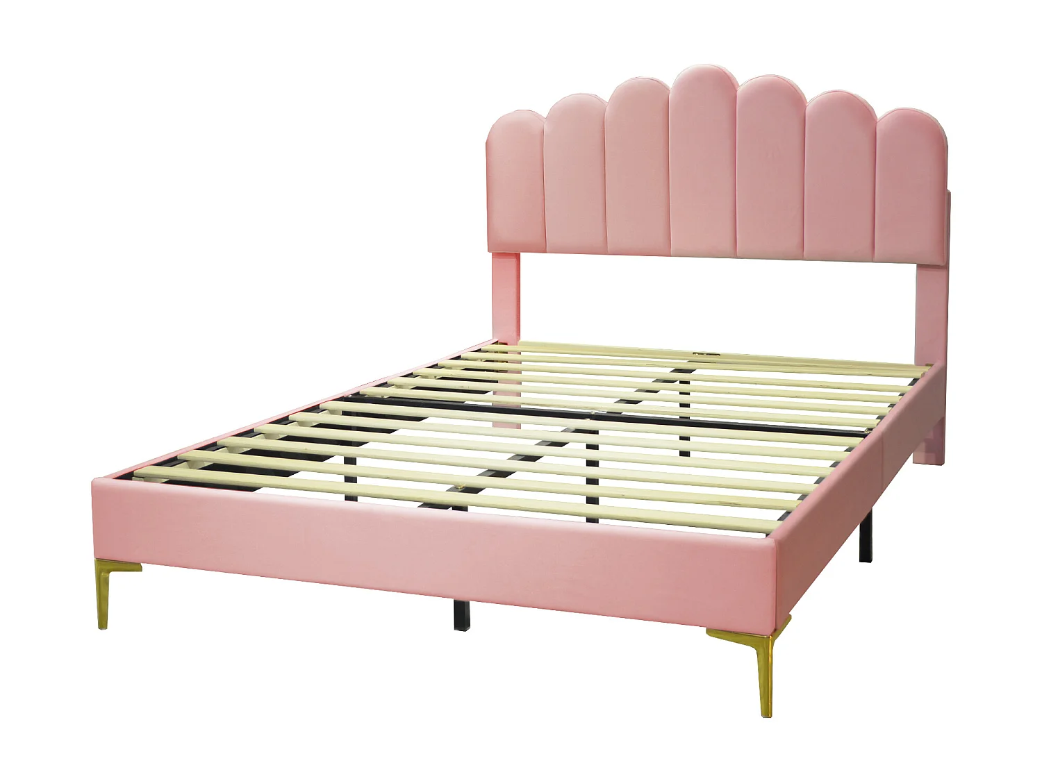 Lit rembourré en velours 140x200cm avec sommier à lattes - tête de lit réglable - rose