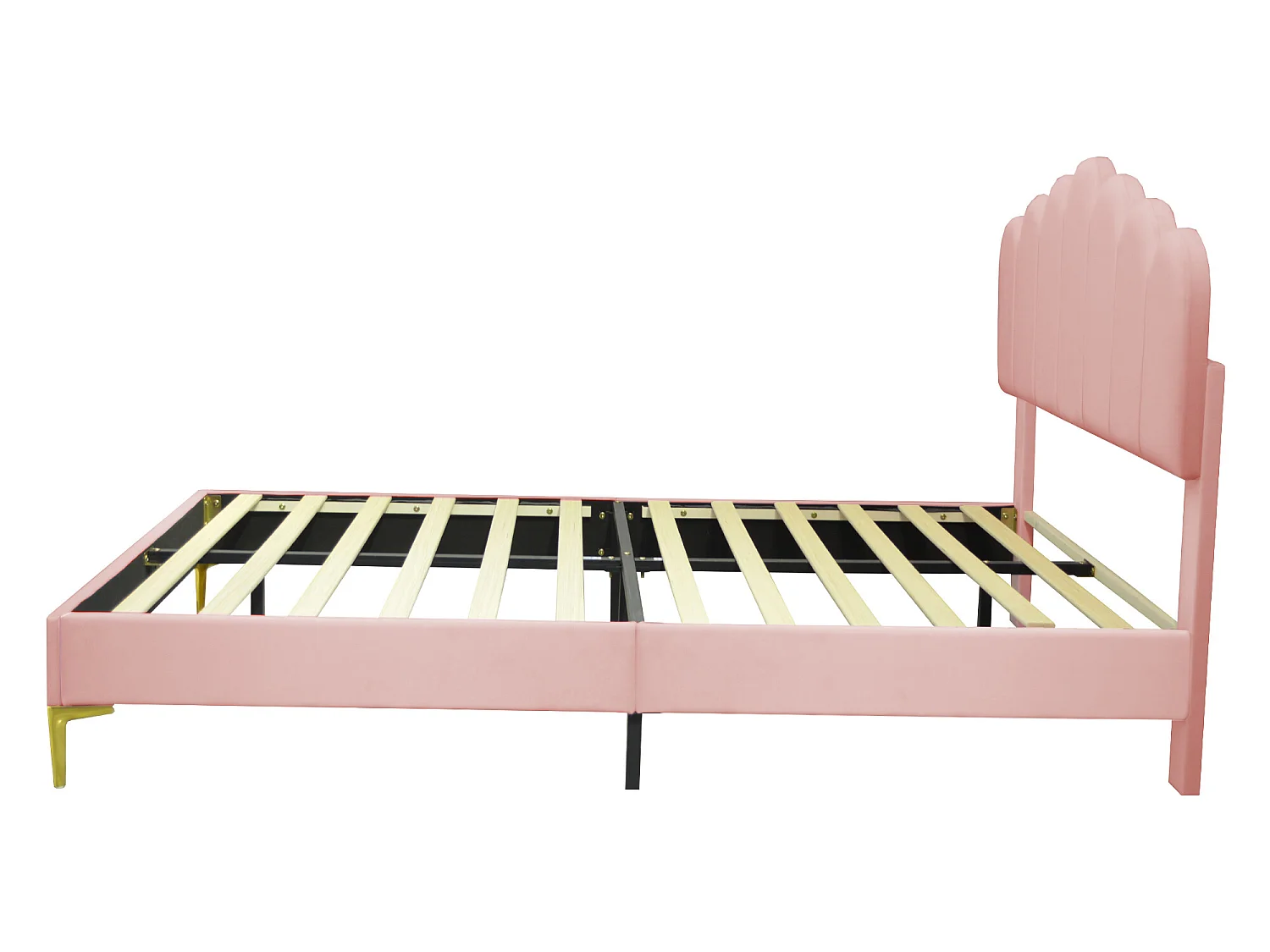 Lit rembourré en velours 140x200cm avec sommier à lattes - tête de lit réglable - rose