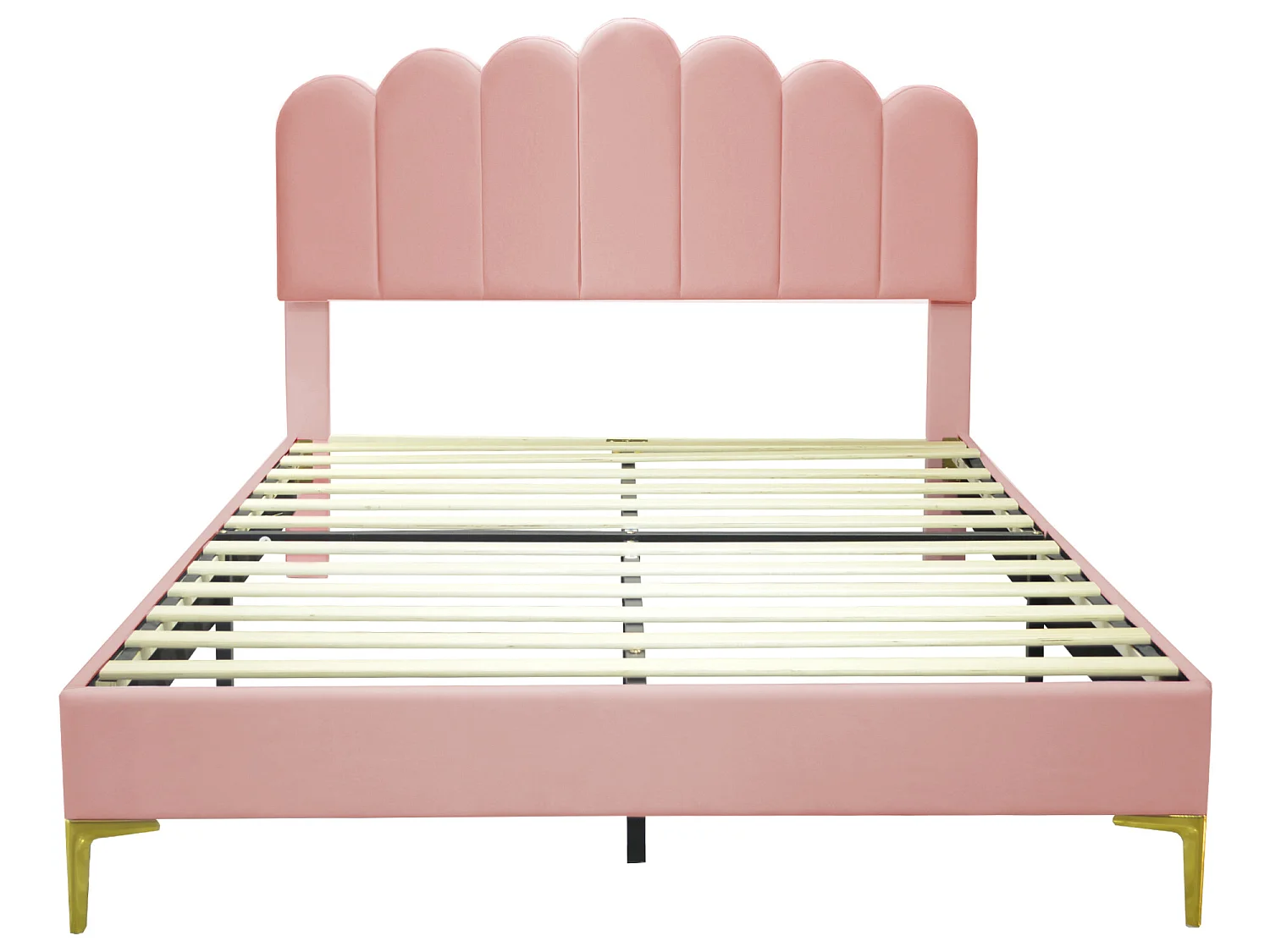 Lit rembourré en velours 140x200cm avec sommier à lattes - tête de lit réglable - rose