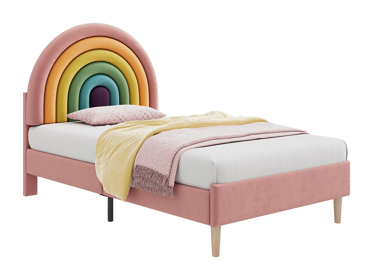 Fluwelen kinderbed - 90x200cm - met gekleurd verstelbaar hoofdeinde - Roze