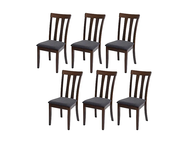 Lot de 6 chaises de salle à manger cuisine en tissu gris foncé et bois massif foncés 04_0001964