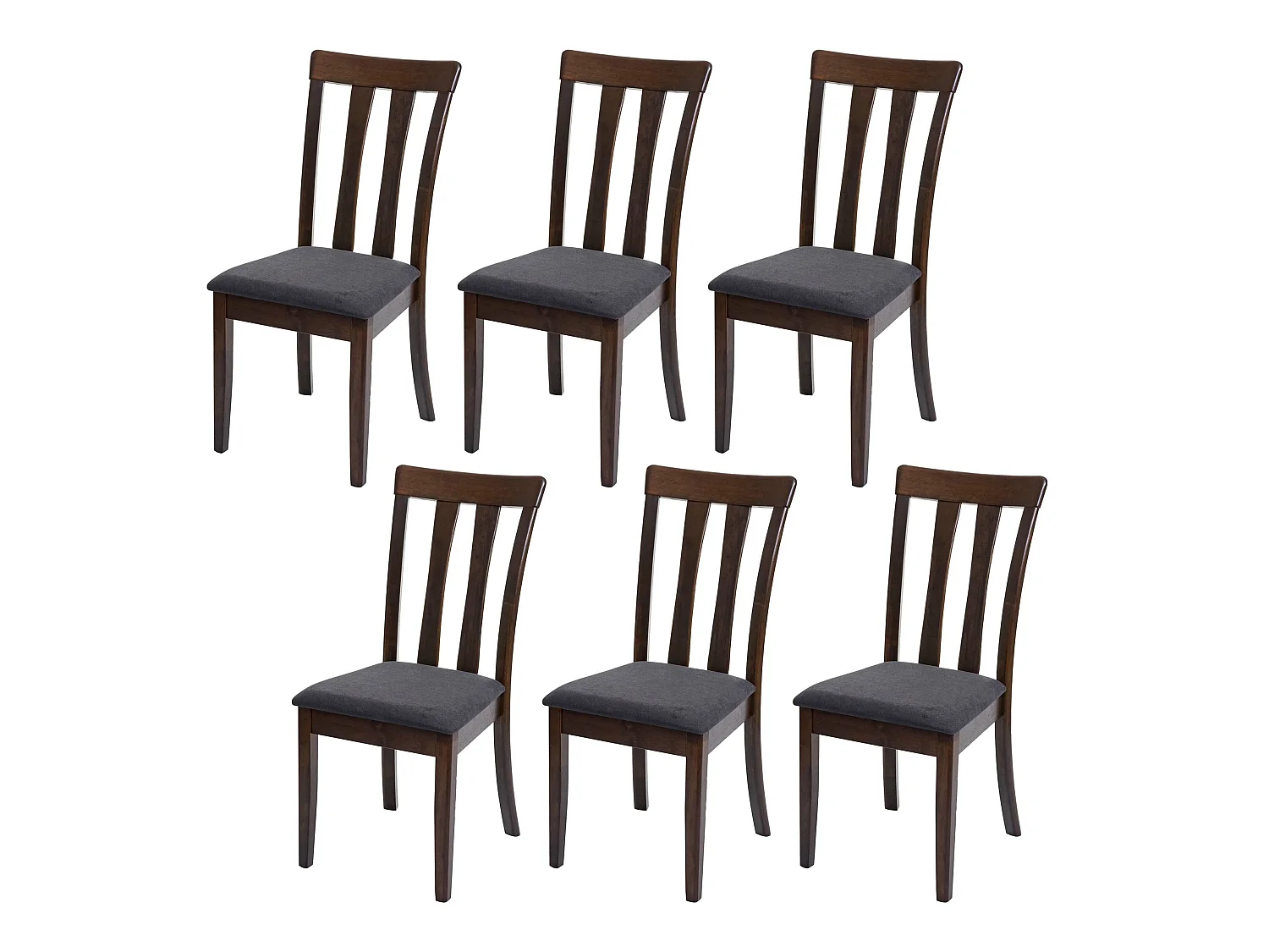 Lot de 6 chaises de salle à manger cuisine en tissu gris foncé et bois massif foncés 04_0001964