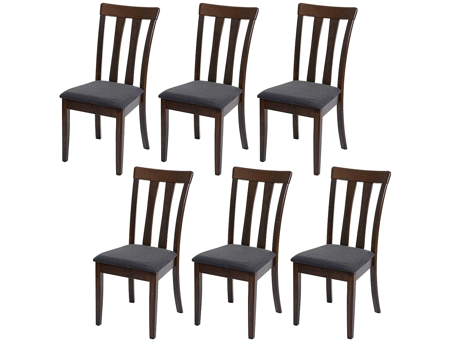 Lot de 6 chaises de salle à manger cuisine en tissu gris foncé et bois massif foncés 04_0001964