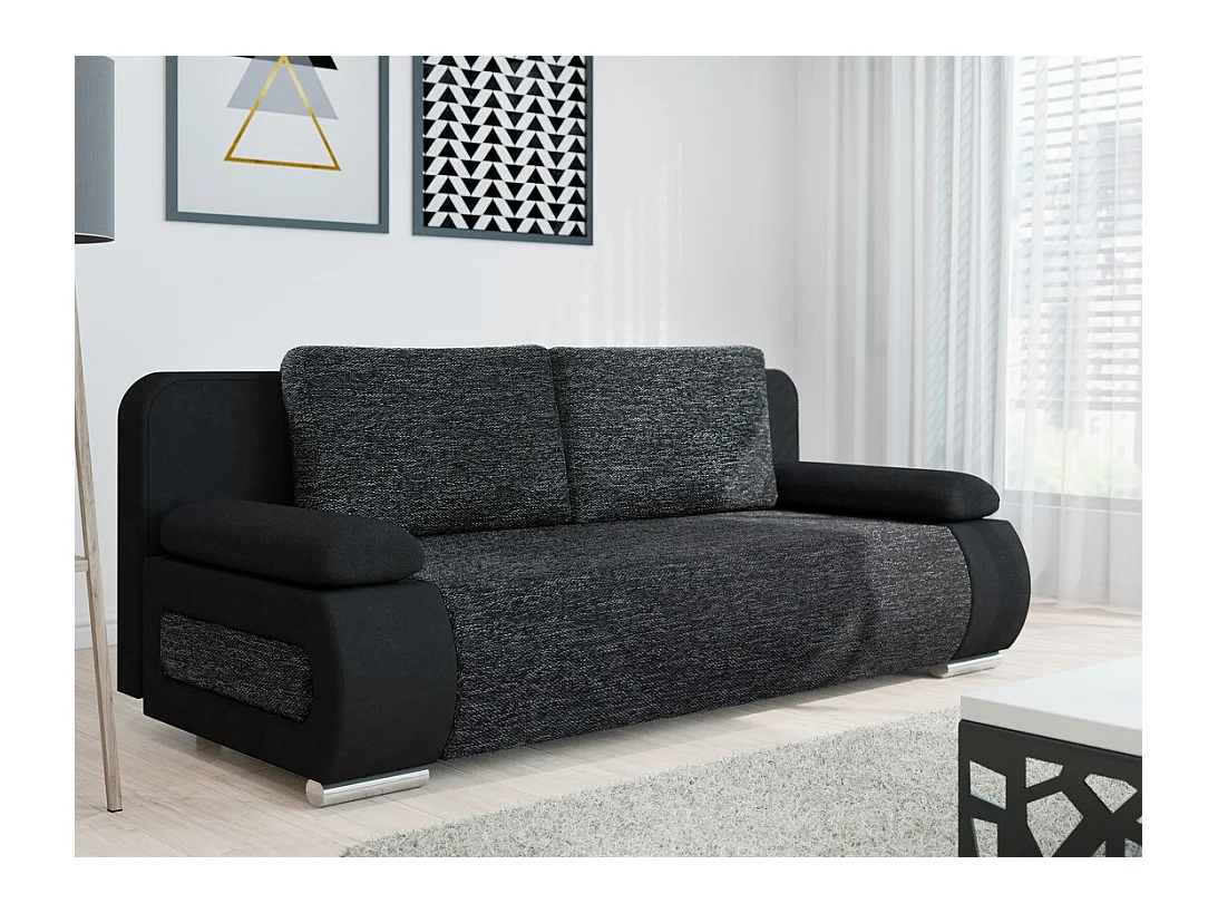 Canapé convertible 3 places HEMI tissu et simili gris et noir