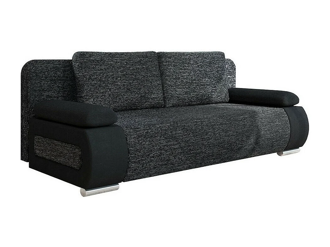 Sofá-cama HEMI de 3 lugares em tecido e couro sintético cinza e preto com caixa de cama