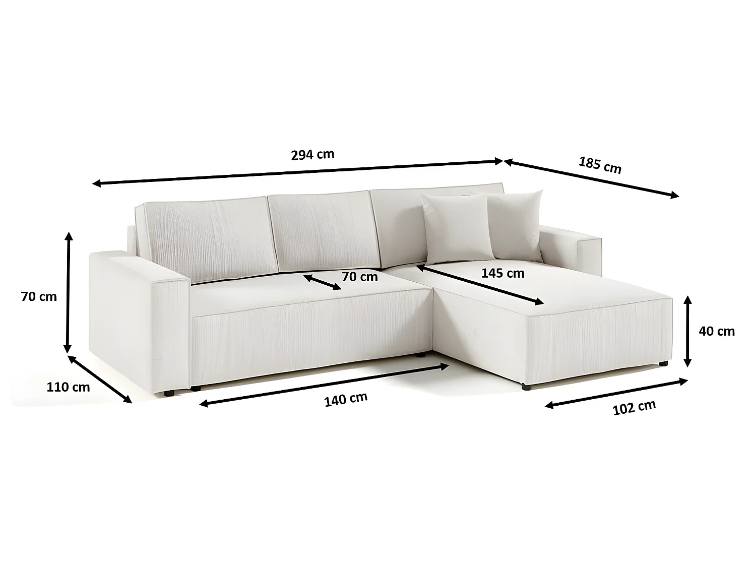 Canapé d'angle convertible VELLA en velours côtelé beige