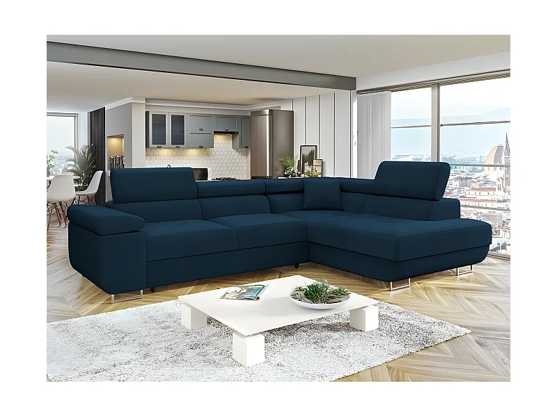 Canapé d'angle convertible TORIZIO bleu angle droit