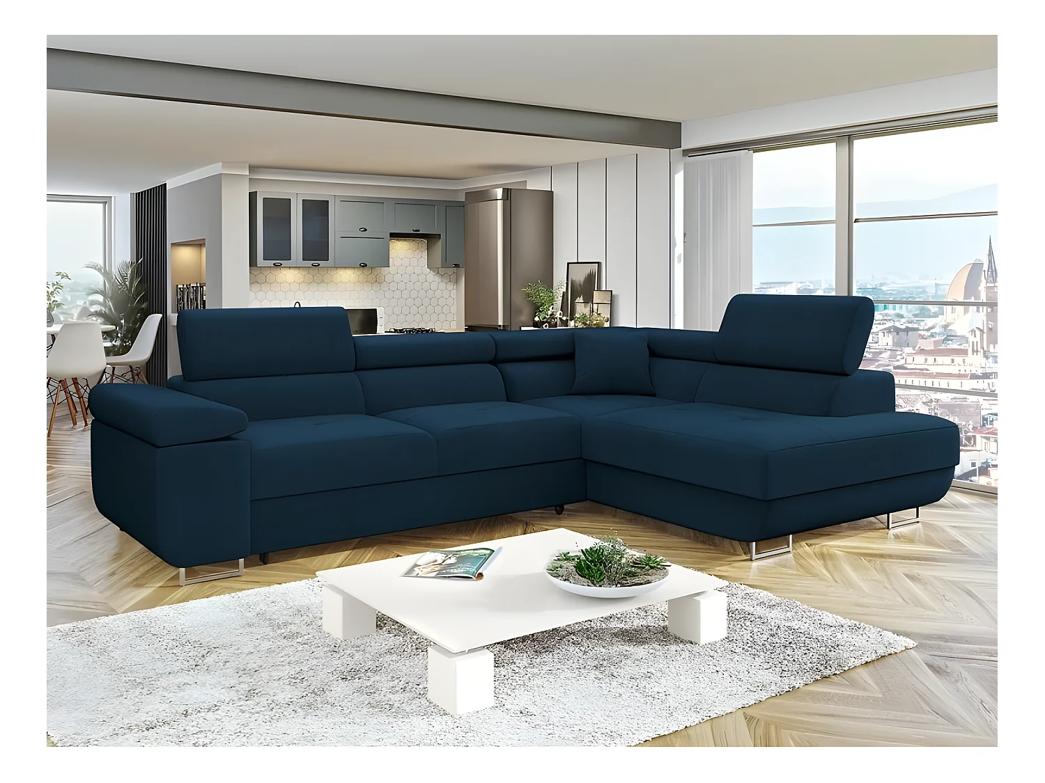 Canapé d'angle convertible TORIZIO bleu angle droit