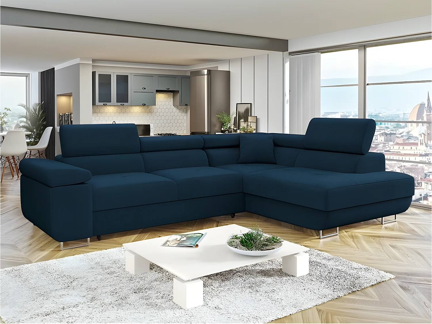 Canapé d'angle convertible TORIZIO bleu angle droit