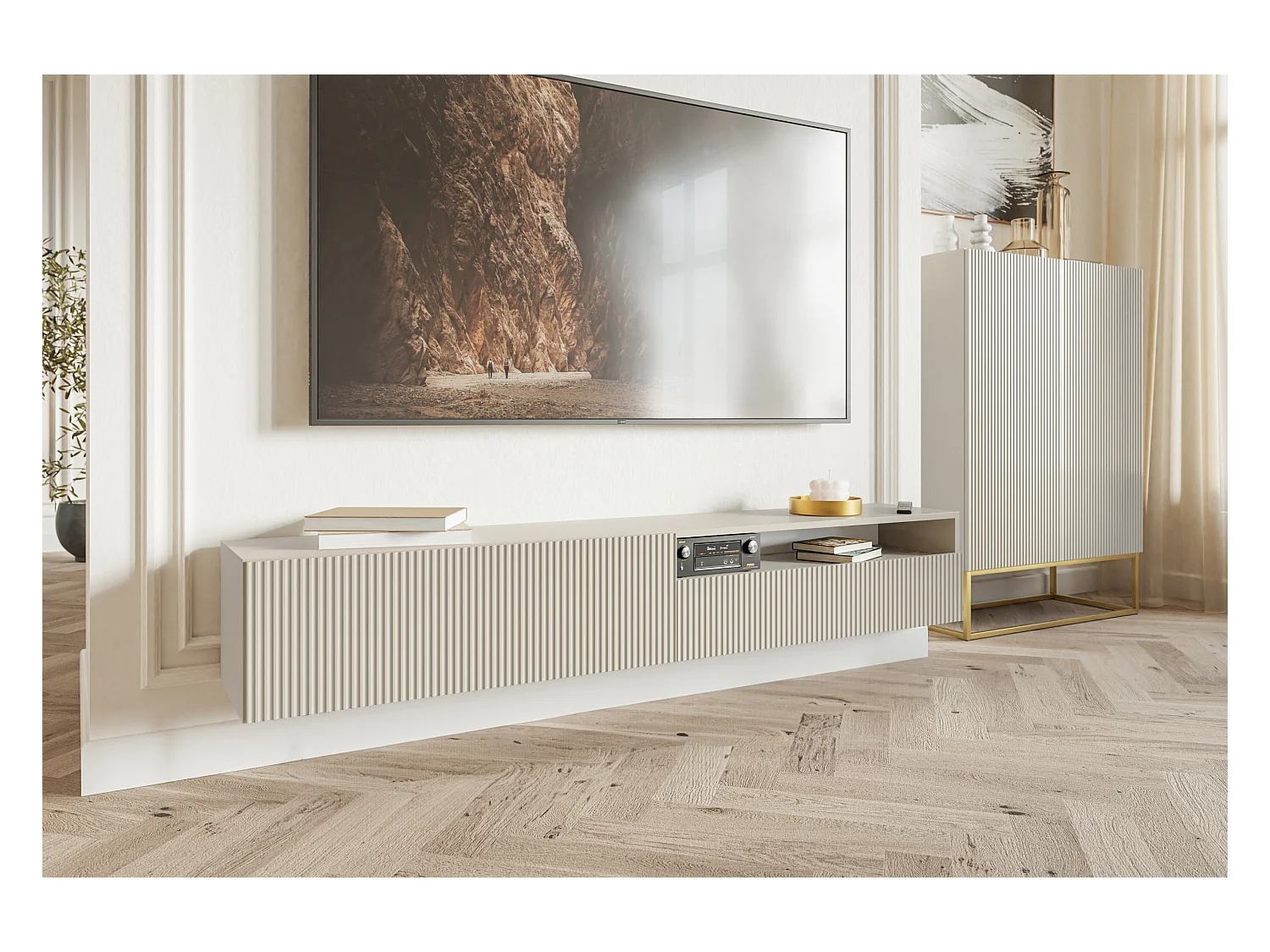 Meuble TV - 175 cm - suspendue avec niche - taupe (gris-beige) - VELDIO