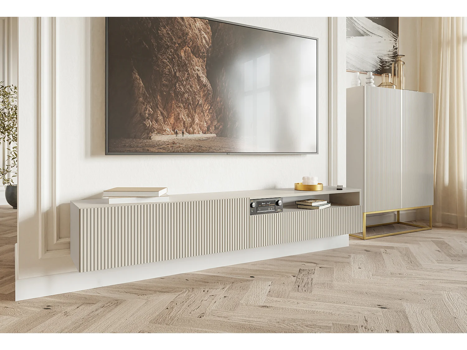 Meuble TV - 175 cm - suspendue avec niche - taupe (gris-beige) - VELDIO