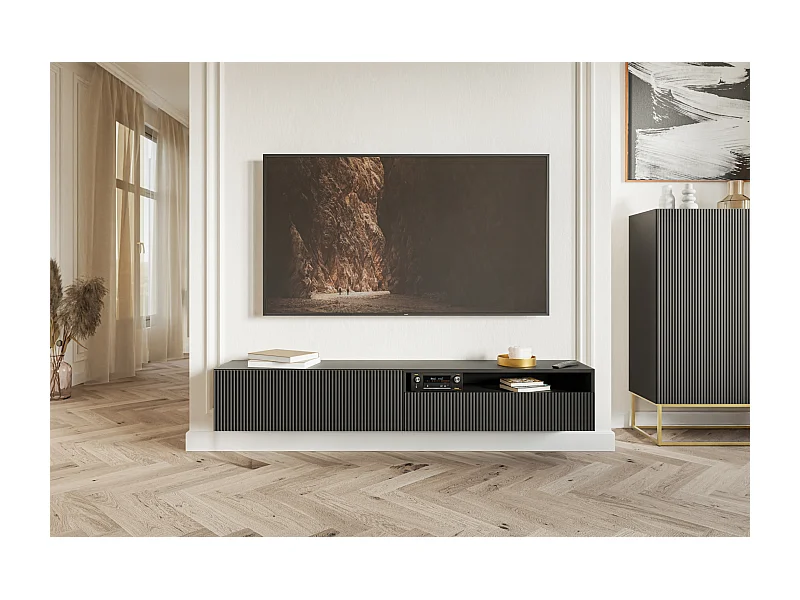 TV-Hängeboard mit offenem Fach - 175 cm - schwarz - VELDIO