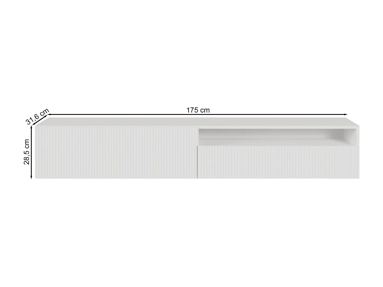 Meuble TV - 175 cm - suspendue avec niche - blanc - VELDIO