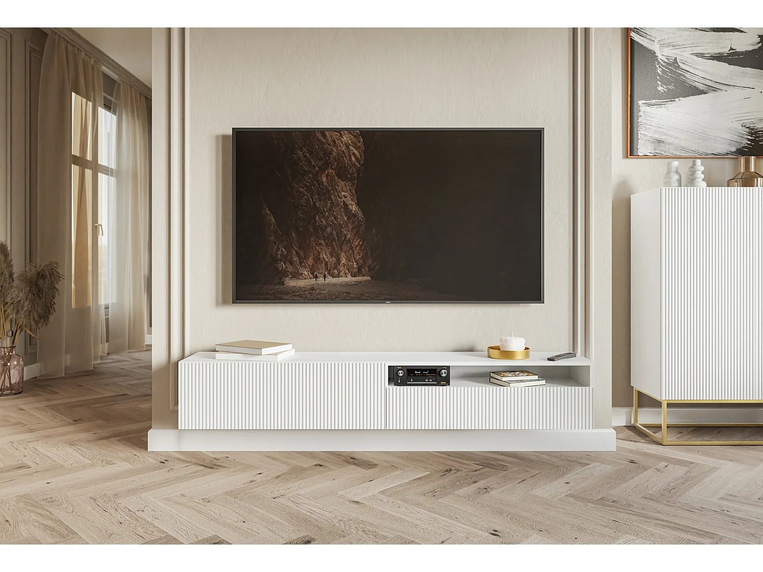 TV-Möbel - 175 cm - Hängeschrank mit Nische - weiß - VELDIO