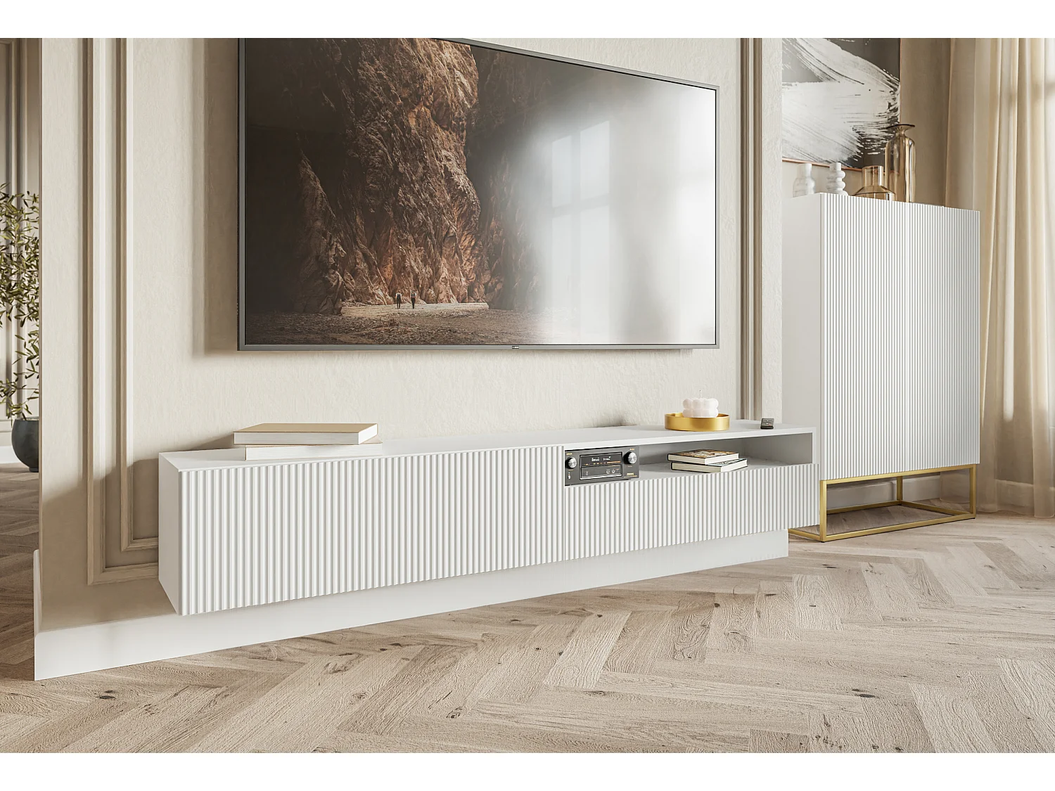 TV-Möbel - 175 cm - Hängeschrank mit Nische - weiß - VELDIO