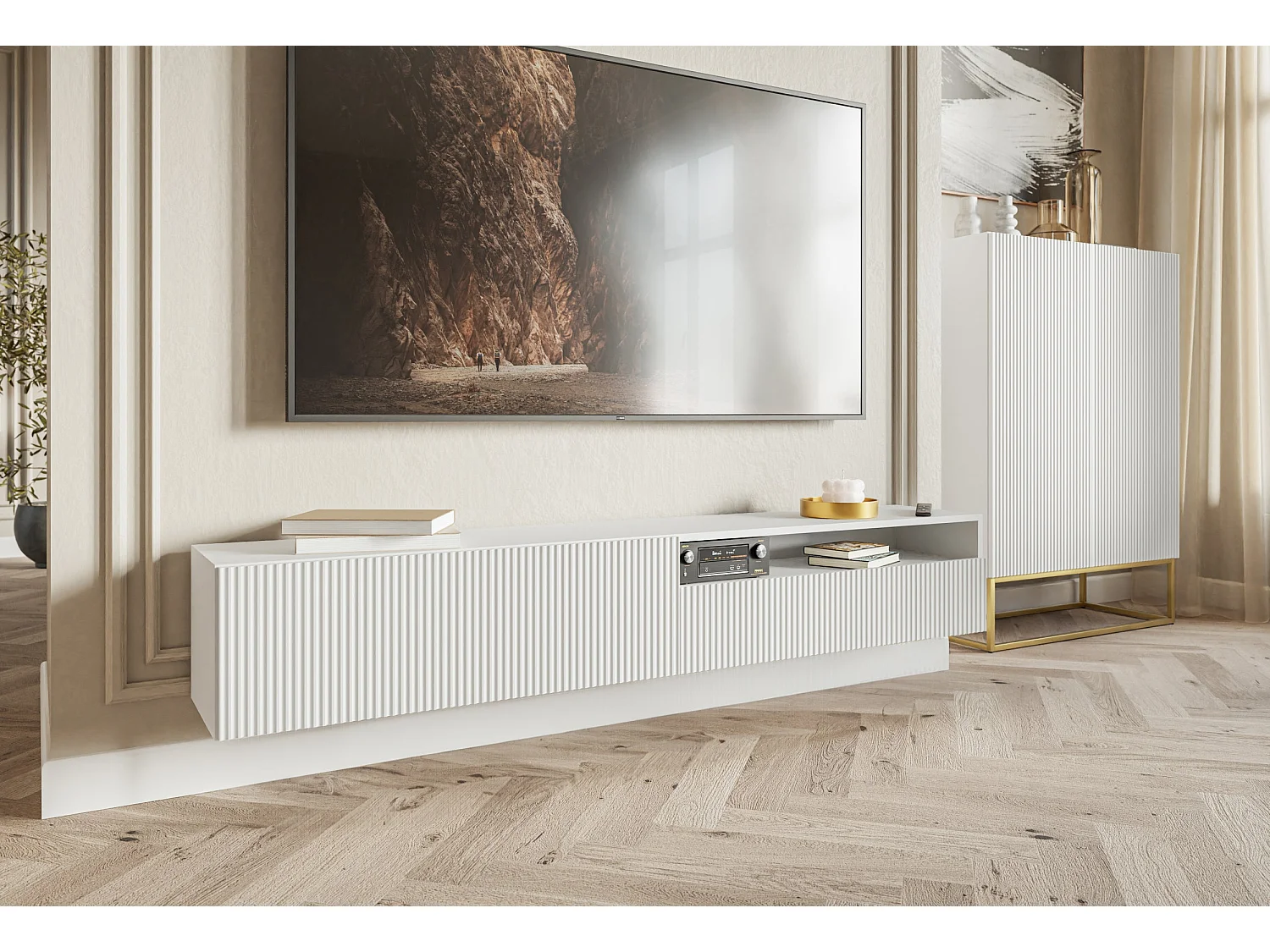 Mobile TV - 175 cm - sospeso con nicchia - bianco - VELDIO