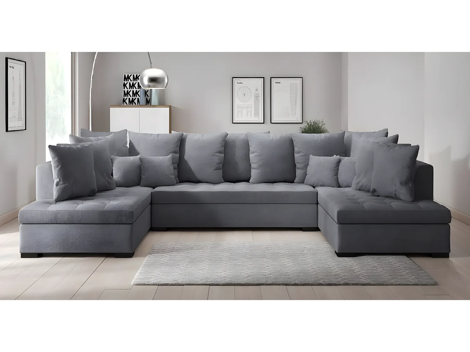 canapé d'angle London Lisa U XL - tissu gris