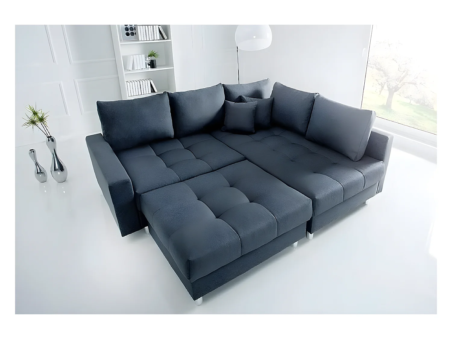 Canapé d'angle Kent mini avec pouf - gris foncé