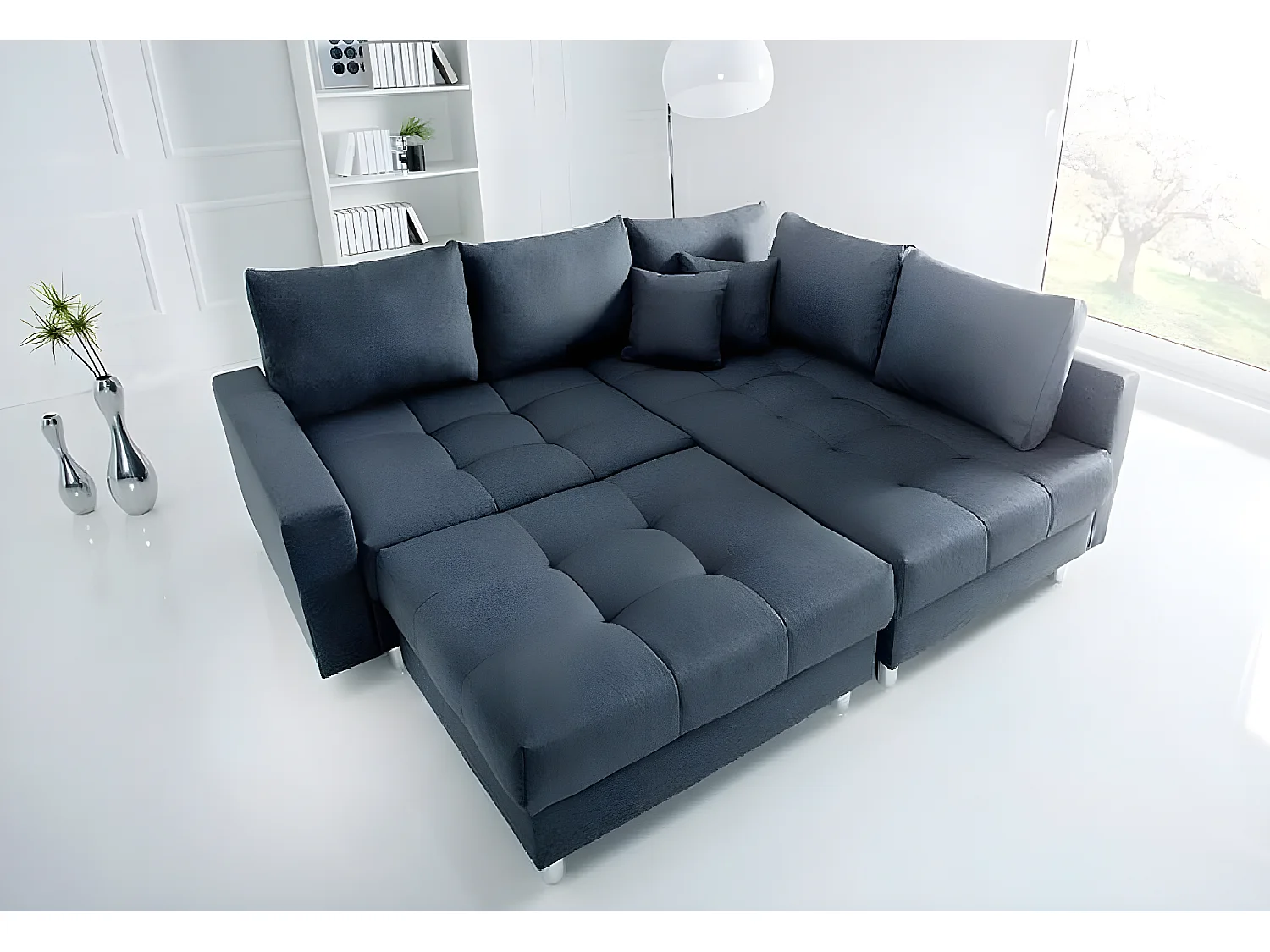 Canapé d'angle Kent mini avec pouf - gris foncé