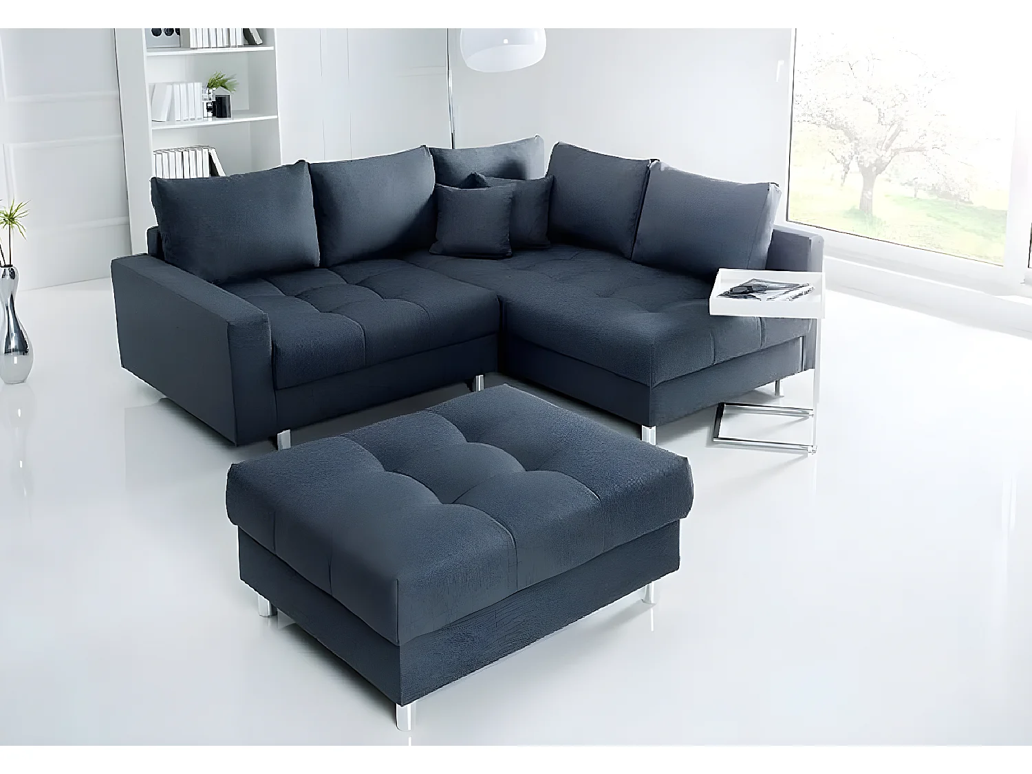 Canapé d'angle Kent mini avec pouf - gris foncé