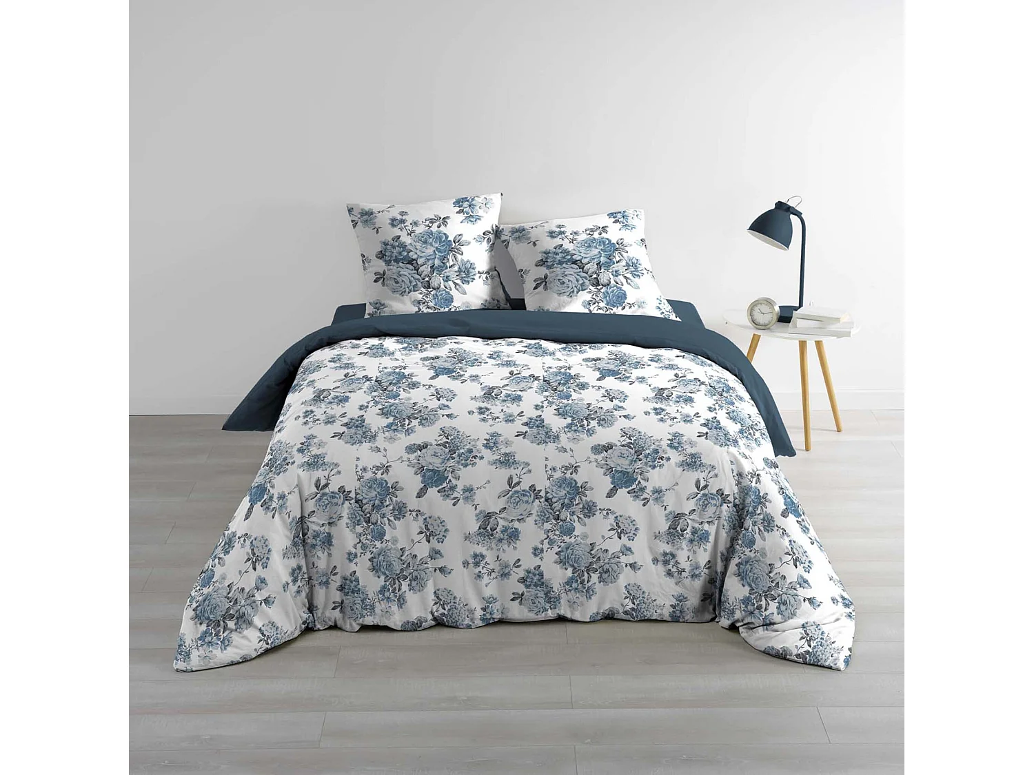 Parure de Lit 3 Pièces "Roselia" 240x220cm Bleu