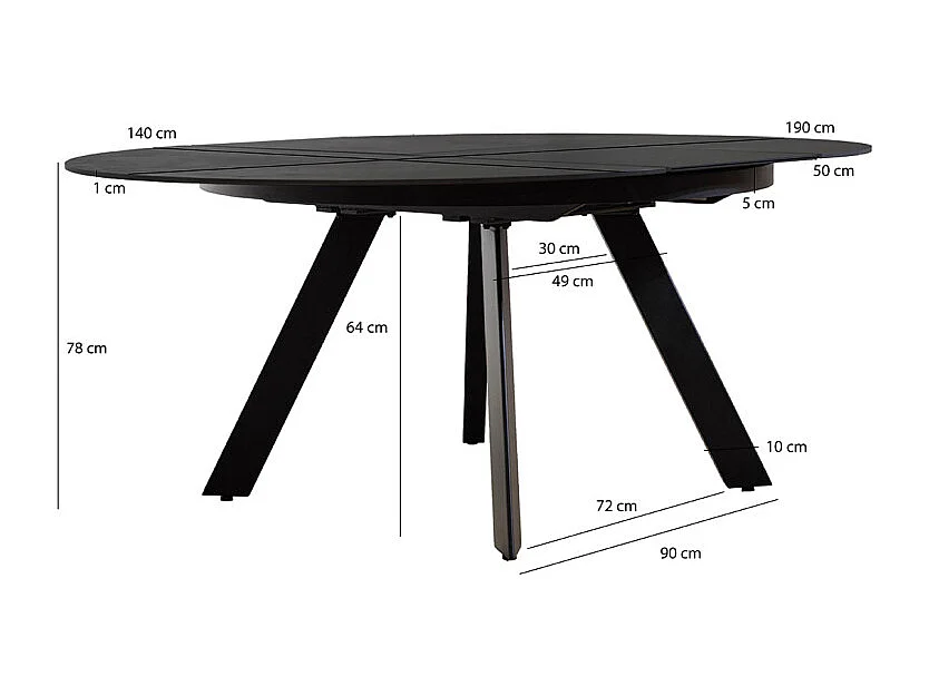 Table ronde extensible 140 à 190 cm céramique gris anthracite - RYUK
