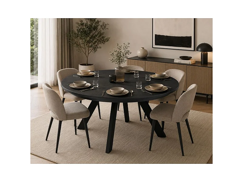 Table ronde extensible 140 à 190 cm céramique gris anthracite - RYUK