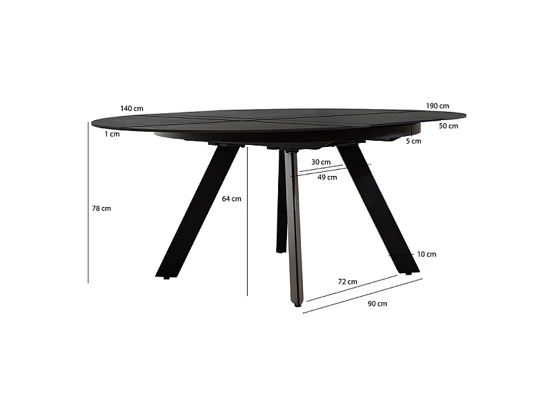 Table ronde extensible 140 à 190 cm céramique gris anthracite - RYUK